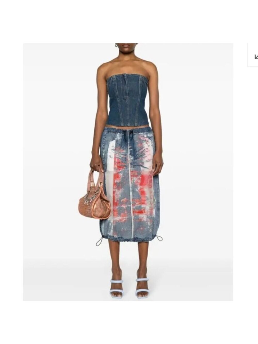 Revolve Diesel De-Mirtow Denim Midi Skirt 26 Streetwear Graffiti Burnout